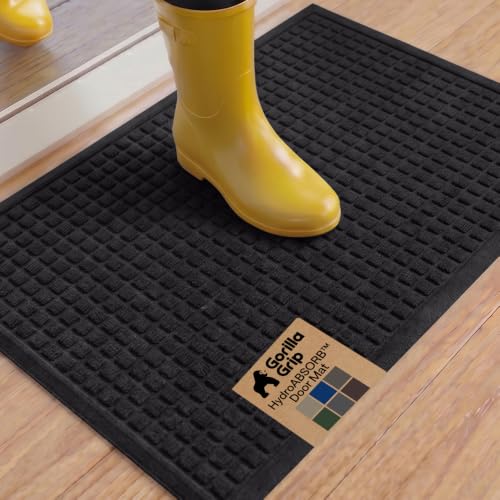 GORILLA GRIP® Ultra Absorbent Front Door Mat Outside Entrance, 35x23, Traps Dirt and Moisture, HydroABSORB Indoor Outdoor Doormat Holds Up to 5.7 Cups Water, Stain and Fade Resistant Welcome Mat Black - color: Black, size: 35" X 23"