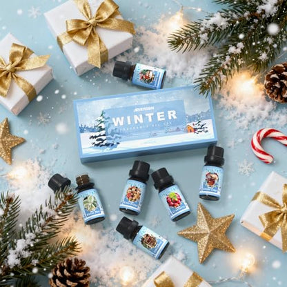 ARVIDSSON Winter Essential Oils Set, Holiday Fragrance Oil for Diffuser， Candle Making - Cinnamon, Christmas Wreath, Apple Cider, Gingerbread, Cranberry, Winter Mint Scented Oils for Home - color: Blue
