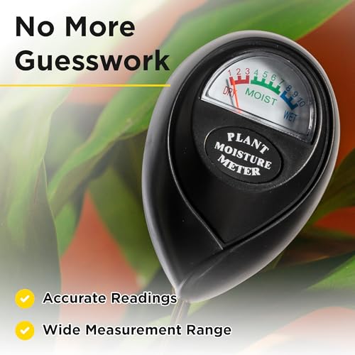 Soil Moisture Meter - Hygrometer Sensor Tool for Indoor and Outdoor Plants - Monitoring Water Levels in Soil House, Gardening, Farm, Lawn, Potted Care - No Batteries Required - Black