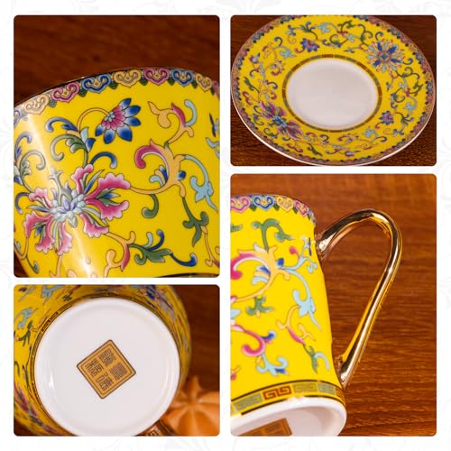KAMMAK Tea Cup and Saucer, Ceramic Coffee Cups, 7.8oz, Set of 2 | Porcelain Tea Cups with Saucers for Coffee and Cappuccino, Ideal for Breakfast, Afternoon Tea and Entertaining,623N - style: 623N