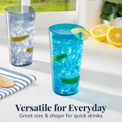US Acrylic Cafe Plastic Reusable Tumblers (Set of 16) 20-ounce Water Cups Coastal Colors | Restaurant Style Drinking Glasses Value Set, Stackable, BPA-free, Made in the USA | Top-rack Dishwasher Safe - color: Coastal, size: 20 ounces