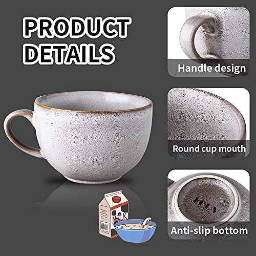 KOOV Ceramic Soup Mug with Handles, Large Coffee Mug, 24 Ounce Big Mug Microwave Safe, Coffee Mugs Set of 4, Reactive Glaze (Variable Grey) - color: Variable Grey
