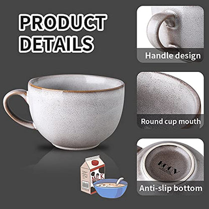 KOOV Ceramic Soup Mug with Handles, Large Coffee Mug, 24 Ounce Big Mug Microwave Safe, Coffee Mugs Set of 4, Reactive Glaze (Variable Grey) - color: Variable Grey