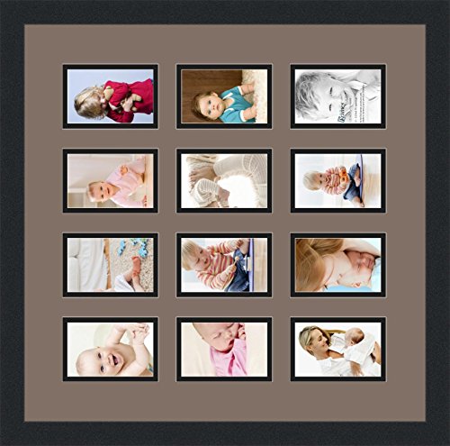 ArtToFrames Double-Multimat-1156-748/89-FRBW26079 Collage Photo Frame Double Mat with 12-3.25x4.75 Openings and Satin Black Frame - color: Pewter, size: 12 - 3.25x4.75