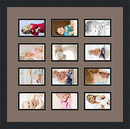 ArtToFrames Double-Multimat-1156-748/89-FRBW26079 Collage Photo Frame Double Mat with 12-3.25x4.75 Openings and Satin Black Frame - color: Pewter, size: 12 - 3.25x4.75