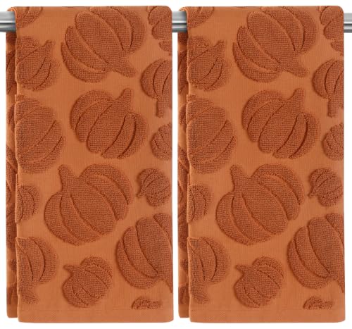 Quera 2 Pack Hand Towels Fall Pumpkin Thanksgiving Burnt Orange Bathroom Decorative Towels Set for Drying, Cleaning, Cooking, Holiday 13.7'' x 29.5'' (Brown Pumpkins) - color: Brown