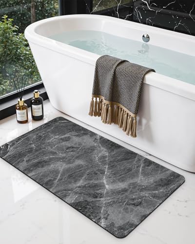 DEXI Bath Mat 43x24, Non Slip Quick Dry Rugs, Super Absorbent Ultra Thin Marble Bathmat, Washable Rubber Mats for Shower Floor, in Front of Bathtub, Sink, Bathroom Accessories Decor, Dark Grey - color: Charcoal, size: 43" X 24" (Rectangular)