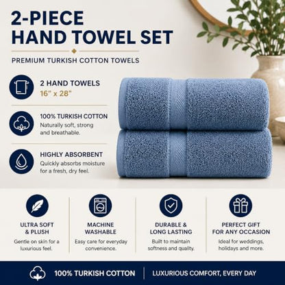 Personalized Towel Set, Custom Bath Towels with Name, Turkish Cotton Blue | 2 Pcs Hand Towel Set, 100% Cotton, Embroidered, Monogrammed, Customized Gift For Adults, Wedding, Bridal Shower, Housewarming - color: Mid Blue, size: Hand Towels - 2 Piece