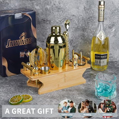 JNWINOG Cocktail Shaker Set Stainless Steel Bartending Kit 18.6oz Cocktail Bar Set Cocktail Mix Drink Making Kit Professional Bar and Home Drink Bar Tools for Bartender (Gold, 12Pcs-1) - color: Gold, size: 12Pcs-1