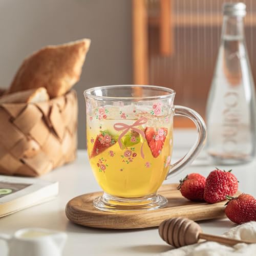 KEMORELA Pink Bow Glass Coffee Mugs Set,Cute Tea Cup with Handle,Gifts | 2-pack 16 oz,Gifts For Mom Women Birthday,Her,Girlfriend,Wife,Valentines Day,Christmas - color: Pink Bow-2PCS