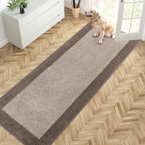 PURRUGS Hallway Runner Rug, 32" x 84", Beige & Grayish Brown | Machine Washable, Non-Slip, Waterproof TPR Backing, Super Absorbent, Low Profile, For Hallway, Kitchen, and Entryway - color: Beige & Grayish Brown, size: 32" X 84"