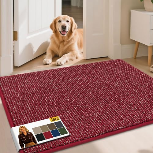 JSEI Door Mat for Entrance, TPR Non-Slip Backing, 32"x48", Red | Washable Low Profile Doormat for Front Door & Back Door, Absorbent Dirt-Trapping Entryway Rugs for Wet Shoes & Dirty Paws - color: Red, size: 32'' X 48''