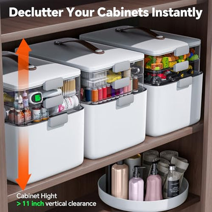 CTIME 3-Tier Medicine Organizer with Leather Portable Pill Case | Multipurpose Medical Box, Pill Organizer, Foldable Large Capacity, Clear Visible Lid, Ideal Gift for Elderly, Home Essential - size: Regular 3-Tier Set