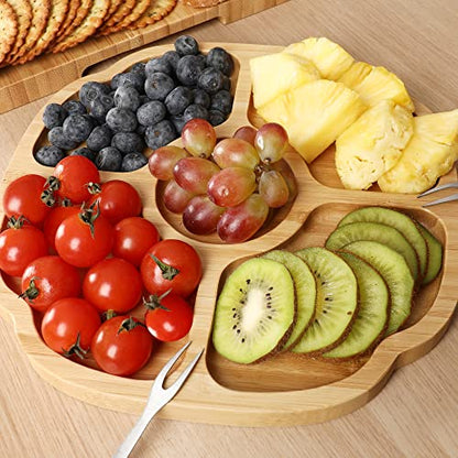 hecef Large Charcuterie Board Set of 13, A Bamboo Cheese Board and Snack Tray, 2 Ceramic Bowls, 4 Server Forks, 4 Knives Set, Appetizer Platter for Birthdays, Weddings, Housewarming, Feast - style: with Snack Tray