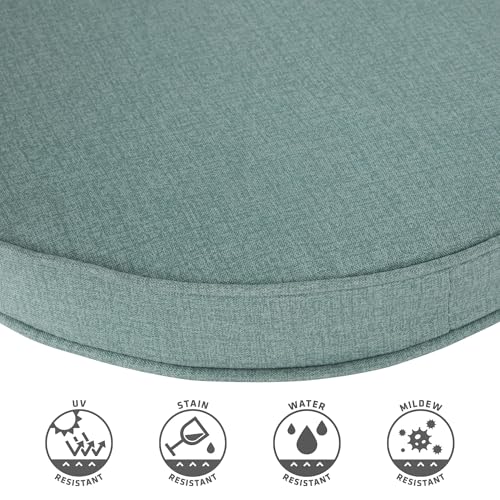 Set of 2 Outdoor 18 inch Round Patio Dining Chair Pads – Comfortable Fiber-Filled Seat Cushions with Ties, Reversible Polyester Fabric, Seaglass - color: Seaglass
