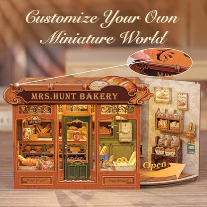 DIY Miniature House Kit - Book Nook Bakery | 3D Wooden Puzzles for Adults Bookshelf Mini Building Gifts for Women (MRS.Hunt Bakery) - style: MRS.Hunt Bakery