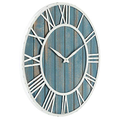 36" Coastal Wall Clock - Metal & Solid Wood Noiseless Weathered Beach Blue Wall Clock - color: Coastal Blue, size: 36-inch