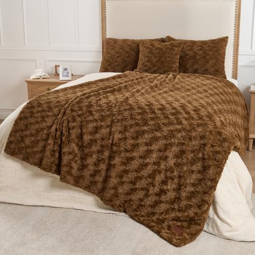 Faux Fur Rabbit Throw Blanket,Super Soft Plush Thick Warm Blanket,Fuzzy Luxury Plush Decorative Blanket for Couch Bed Sofa-Brown(50 * 60inch) - color: Brown, size: 50*60 inch