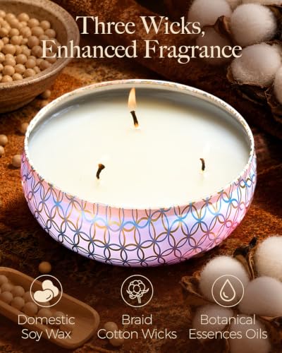 M&SENSE Coconut Beach Scented Candles 12 oz,3 Wick Soy Tin | Triple Wick, 40 Hour Long Burn, Non-Toxic,100% Natural Soy Wax, Stress Relaxing Aromatherapy Candle Gift for Women Men - color: Coconut Beach