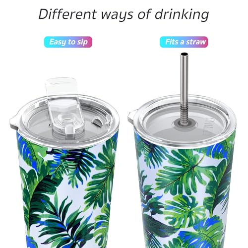THILY Tumbler Stainless Steel Coffee Cup 26 oz Triple-Insulated Travel Mug with Splash-Proof Lid, for Ice Drinks and Hot Beverage Smoothies Cup, Green Plants - color: Green Plants, size: 26 Ounce (Pack of 1)