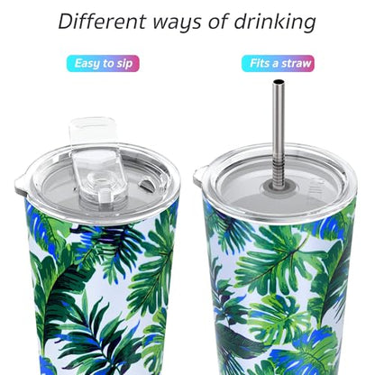 THILY Tumbler Stainless Steel Coffee Cup 26 oz Triple-Insulated Travel Mug with Splash-Proof Lid, for Ice Drinks and Hot Beverage Smoothies Cup, Green Plants - color: Green Plants, size: 26 Ounce (Pack of 1)