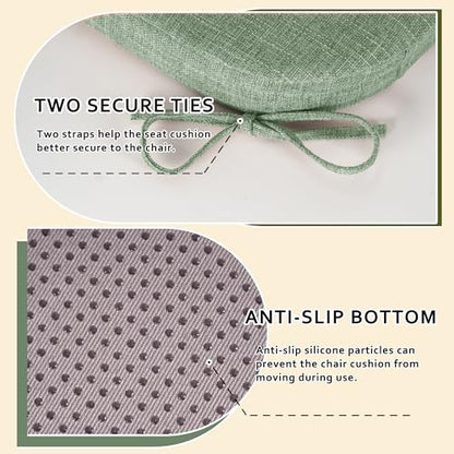 ELFJOY Non-Slip Chair Cushions for Dining Chairs Sage Green 16.7"x16" | 4 Pack, with Ties and Washable Cover, U Shape, Breathable Fabric, for Kitchen Dining Office Folding Chairs，Comfortable - color: Sage Green