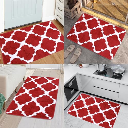 Red Bath Rug Mat Soft,Nonslip Floor Doormat,20"x32" | Small Area Rug,Rubber Backed,microfiber,Absorbent,Machine Washable,Bathroom,Entryway,Kitchen,Hallway - color: Red3