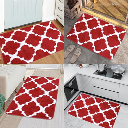 Red Bath Rug Mat Soft,Nonslip Floor Doormat,20"x32" | Small Area Rug,Rubber Backed,microfiber,Absorbent,Machine Washable,Bathroom,Entryway,Kitchen,Hallway - color: Red3