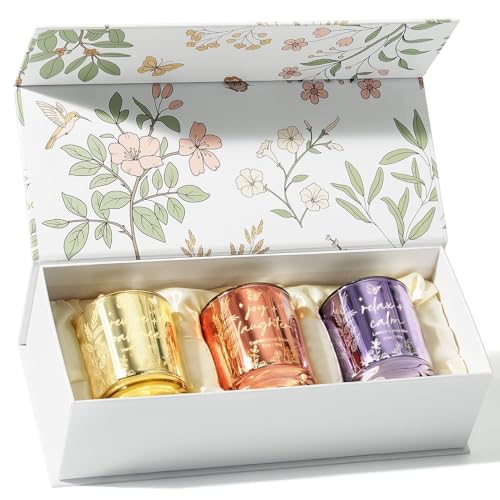 Candles for Women, 3 Pack Soy Wax Candle Gift Sets for Home Scented | Holiday Votive Candle Gifts Set, Christmas Birthday Gifts for Women Mom Her - Vanilla Coconut/Sandalwood Rose/Lemon Lavender - color: Gold, Pink, Purple