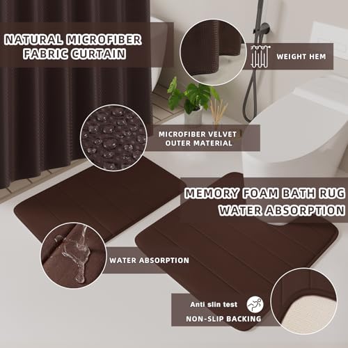 XLHOMO Bathroom Accessories Set - 25PC Brown Bathroom Set, Bathroom Set with Shower Curtain and Rugs, Brown Shower Curtain Set, Toilet Brush, Bathroom Trash Can - size: Bath Set+Shower Curtain+Rugs, style: Brown