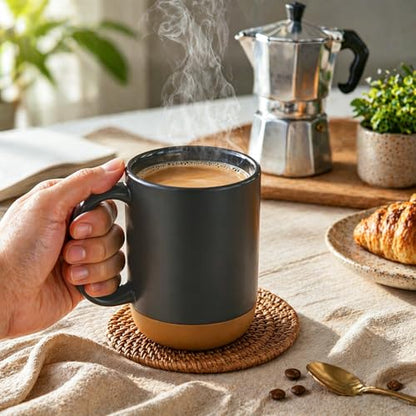 DOWAN Coffee Mugs, 15 oz Upgraded Coffee Mug with Silicone Bottom, Large Ceramic Coffee Mug set of 2 with Spill Proof Lid for Mom Dad, Big Mug for Latte Tea, Matte Grey