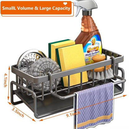 CIT ZCFY Kitchen Sink Caddy Organizers - Stainless Steel Sink Caddy with 30 Tilt Self-Drainage, Dish Brush Holder & Removable Dishcloth Rack - Gray