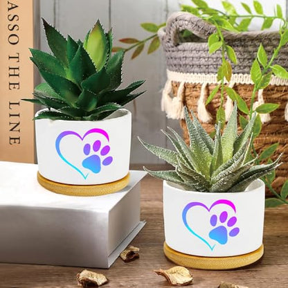 1Pcs Dog Claw Succulent Pots with Drainage and Bamboo Tray, Ceramic Pot | 3 Inch Small Planters for Plants,Cactus,Decoration for Office Home,Garden,Windowsill,Gifts for Women Mom (No Plants Included) - style: Love Dog Claw