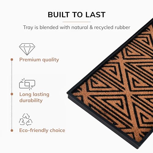 Anji Mountain Rubber Boot/Shoe Tray with Coir, Fits 2 Pair (24.5"" Wide), Tan and Black Tribal Insert (AMB0BT2F-013) - color: Tan and Black Tribal Insert, size: 24" x 14" x 1.5"