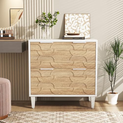 Tribesigns 2-Drawer File Cabinet, White & Walnut - color: Walnut and White