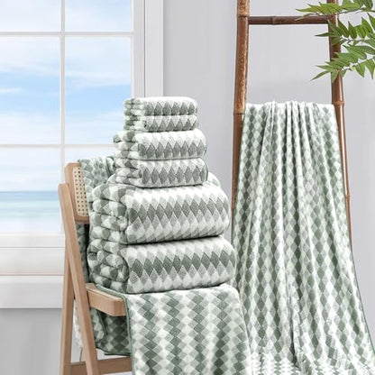 8 Piece Bathroom Towel Set Green |2 Oversized Large Bath Towels Sheet,2 Hand Towels and 4 Washcloths| 600GSM Ultra Soft Luxury Premium Towel Set Highly Absorbent Quick Dry Hotel Towel Collection - color: Diamond Green, size: 8 Piece Towel Set