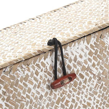 3 Section Seagrass Storage Basket, Handmade Shelf Baskets with Lid for Bathroom/Closet/Livingroom - color: Whitewash 3 Section with Lid