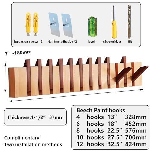 Wall Mounted Coat RackHooks Piano Key Hangers Natural Solid Wood Hanger Non-Woven Fabric Clothes Hangers for Closet, Kitchen, Bedroom, Bathroom, Entryway (Walnut-Beech, 8 Hooks) - color: walnut-beech, size: 8 Hooks