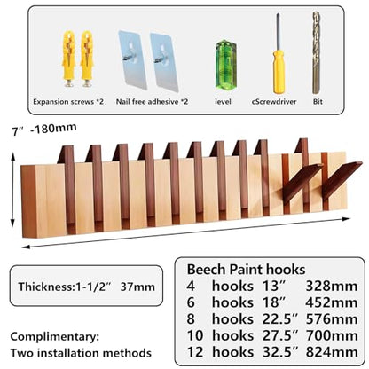 Wall Mounted Coat RackHooks Piano Key Hangers Natural Solid Wood Hanger Non-Woven Fabric Clothes Hangers for Closet, Kitchen, Bedroom, Bathroom, Entryway (Walnut-Beech, 8 Hooks) - color: walnut-beech, size: 8 Hooks