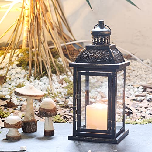 Lanterns Decorative Indoor&Outdoor, 14.4'' Large Black Square Hanging Lanterns, Vintage Metal Candle Holder for Outdoor Patio Front Door Porch Wedding Party Decor - color: Black / 14.4’’h
