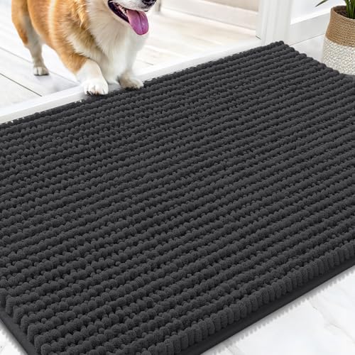 OLANLY Dog Door Mat for Muddy Paws 30x20, Extra Absorbent Chenille Mud Mat | Dark Grey, Absorbs Moisture and Dirt, Non-Slip Machine Washable Doormat, Quick-Drying Indoor Entryway Floor Mat for Dogs - color: Dark Grey, size: 30" X 20"