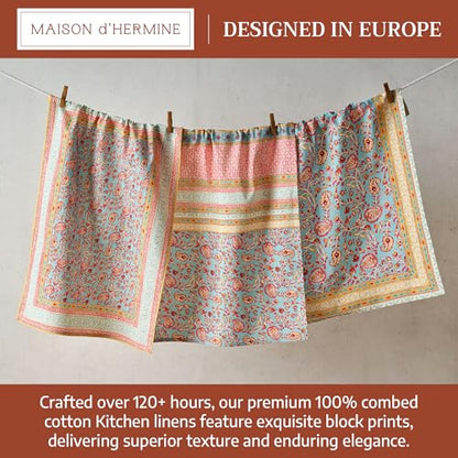 Maison d' Hermine Kitchen Towels Set of 3 100% Combed Cotton 27.50"x20" | Cloth Tea Dish Towels Absorbent with Hanging Loop for Kitchen Dining Party Wedding Hotel Home Spring Summer - Lauris - color: 030 - Lauris