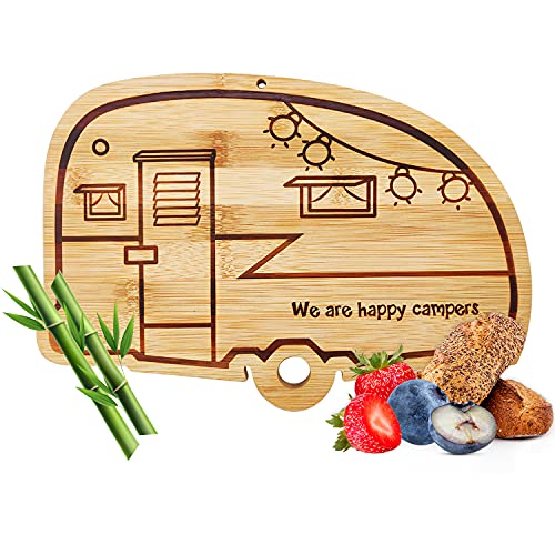 Happy Camper Bamboo Cutting Board,Retro RV Engraved Camping Cutting Board, Camper Decor RV Gift for Couple,Camping,Housewarming&Party | Unique Chopping Board & Camper Decor, Housewarming & Camping Gifts for Women and RV Lovers, New Home Party Gifts for Co