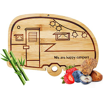Happy Camper Bamboo Cutting Board,Retro RV Engraved Camping Cutting Board, Camper Decor RV Gift for Couple,Camping,Housewarming&Party | Unique Chopping Board & Camper Decor, Housewarming & Camping Gifts for Women and RV Lovers, New Home Party Gifts for Co