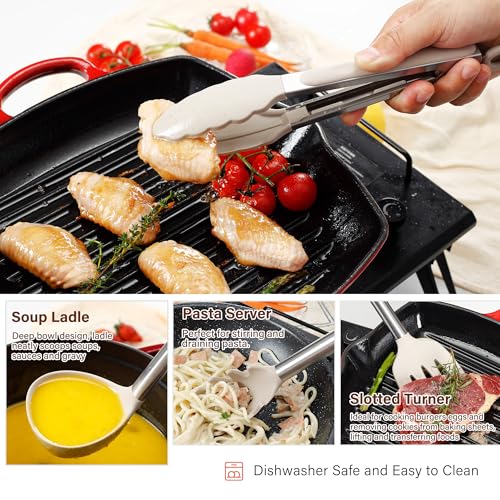 NCUE 35 Pcs Silicone Cooking Utensils Set BPA Free 446°F Heat Resistant | Stainless Steel Handles Kitchen Utensils Set, Thickened Heads Silicone Grips Nonstick Dishwasher Safe for Baking Housewarming - color: Khaki