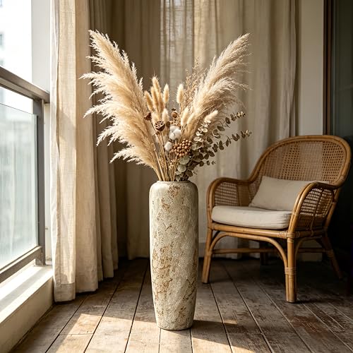 Rustic Ceramic Floor Vase, 24 Inch, Large Farmhouse Decor | Living Room, Entryway, Fireplace, Pampas Grass, Dried Branches - size: 23.6 Inch