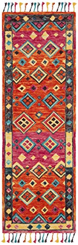 SAFAVIEH Aspen Collection Runner Rug - 2'3" x 13', Orange & Fuchsia, Handmade Boho Braided Tassel Wool, Ideal for High Traffic Areas in Living Room, Bedroom (APN138A) - size: 2'3" x 13' (Runner)