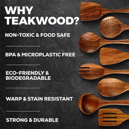 Zulay Kitchen Premium 8-Piece Wooden Spoons - Smooth Finish, Natural Teak Wood, Non-Stick, Handmade - size: 8 Piece