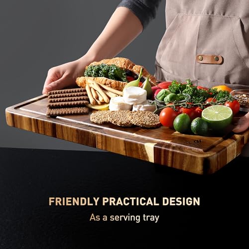 End Grain Cutting Board for Kitchen with Non-slip Feet, Acacia Wood Heavy Duty Checkered Cutting Board Upgraded Chopping Board with Juice Groove & Handle Large Wooden Butcher Block with Gift Box - size: 17"L x 12"W