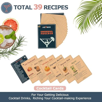 HMYBAR® Bartender Kit with Black Bamboo Stand, 31-Piece Cocktail Shaker Set, 20/28 oz Boston Shaker Set for Home Bar, Mixology Bar Tool Set with 39 Recipe Cards - color: Black